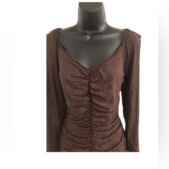 Maggy London Floral midi Dress sz 6 & brown shirred front lurex dress sz large - Picture 4 of 14